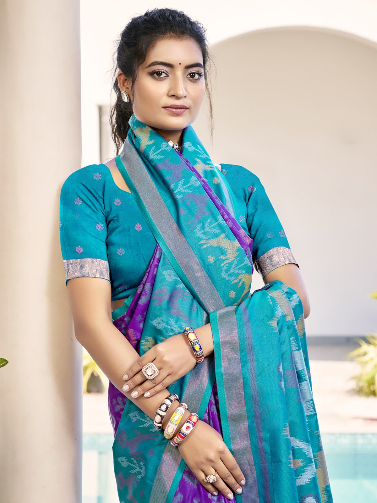 Anaita Purple Silk Saree With Blouse Piece