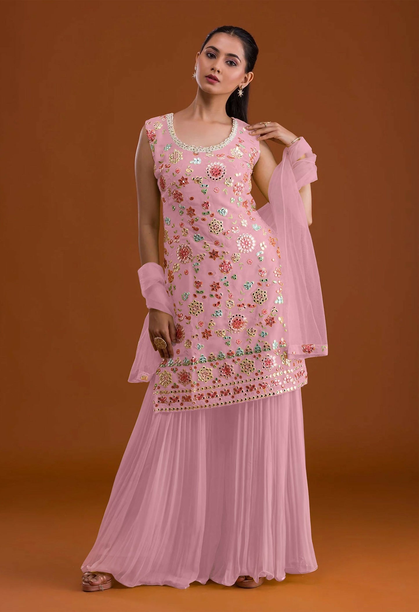 Anaita Pink Georgette Suit with Embroidered Multi Work