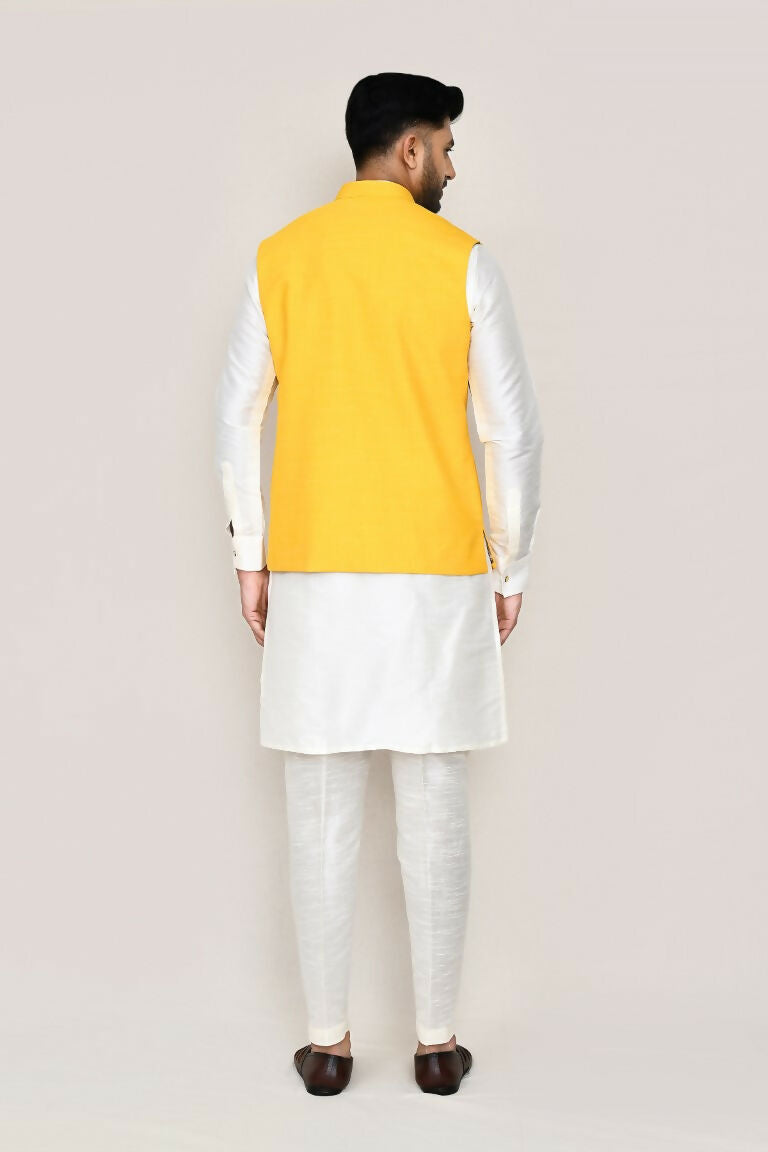 Joban Fashion White Colored Art Silk Fabric Kurta, Jacket With Straight Fit Pant