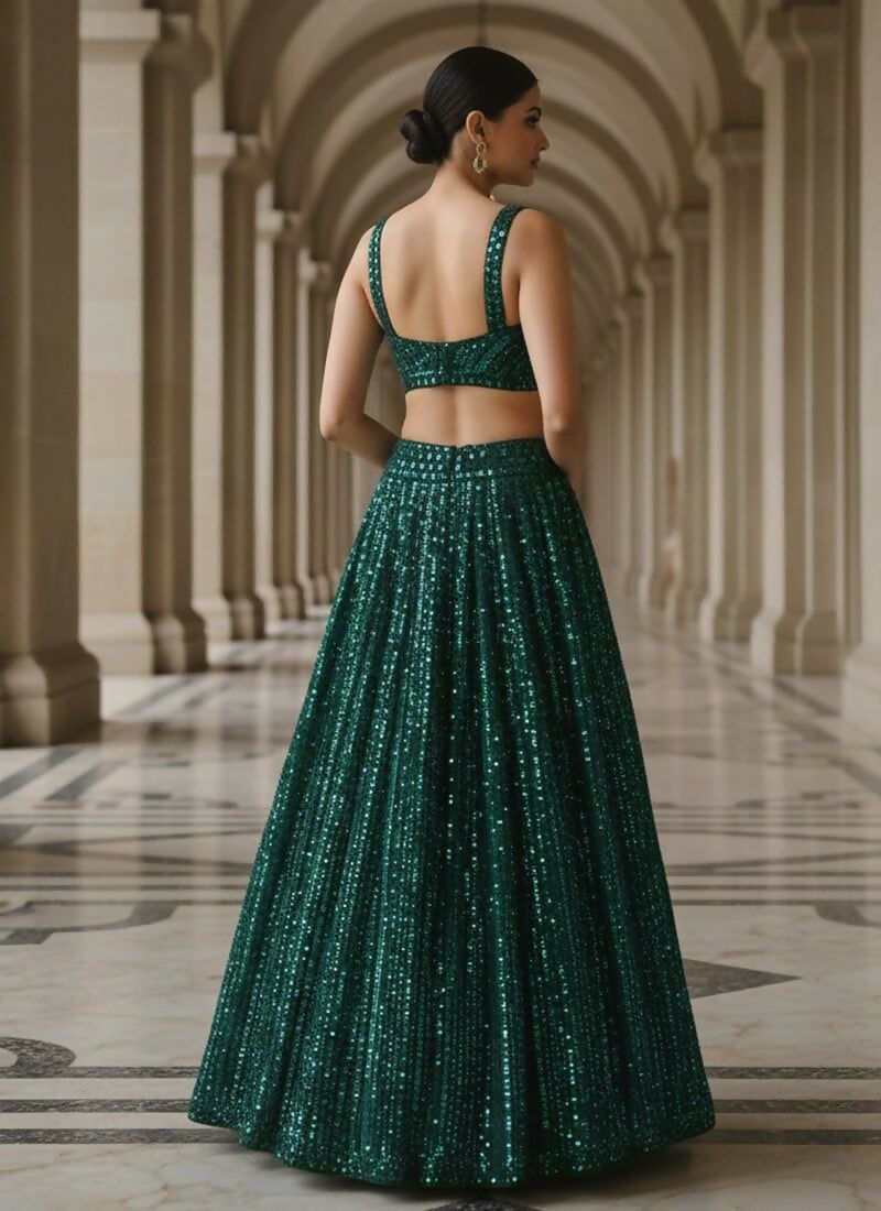 Lehenga Mart Green Net Designer Bollywood Style Wedding Wear Lehenga Choli