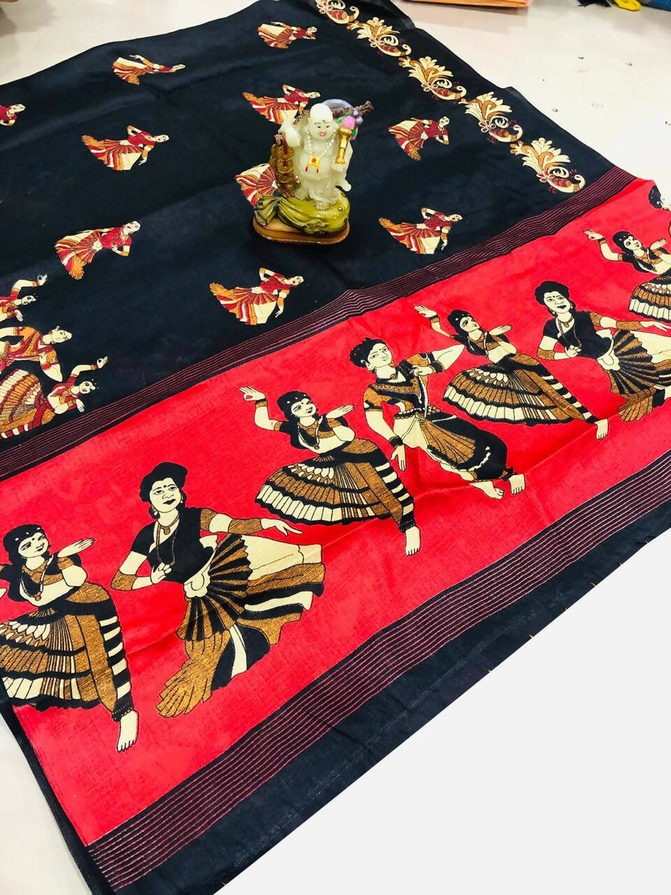 Vamika Black Kalamkari With Jhalar Khadi Latest Silk Saree
