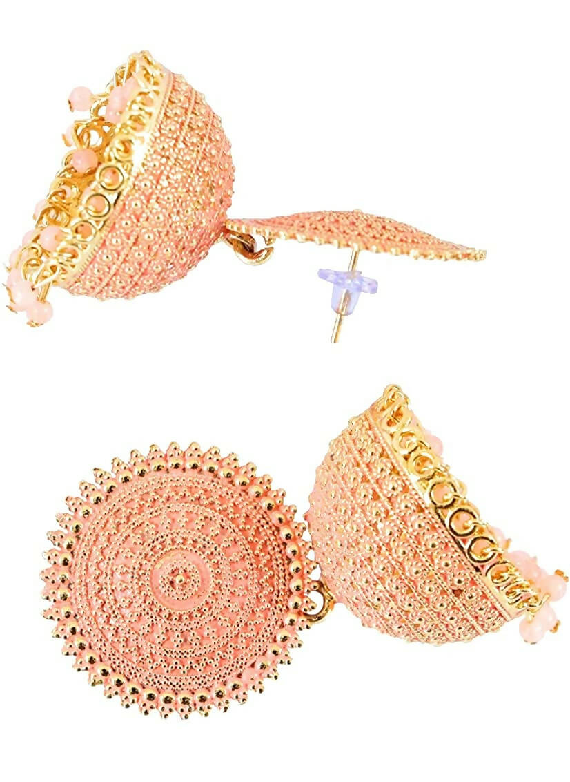 Mominos Fashion Joharkamal Gold-Polished Meenakari Jhumkas For Women & Girls (Peach)