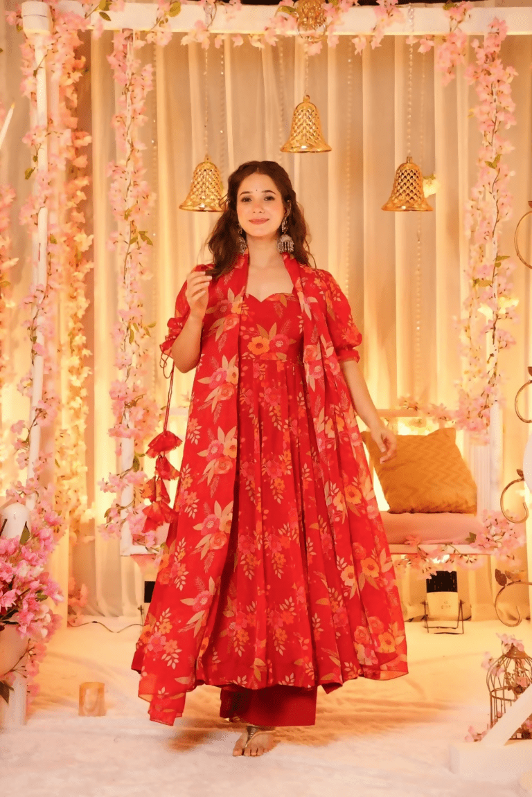 Aayaa Designer Printed Tebby Silk Suit - Multi Color
