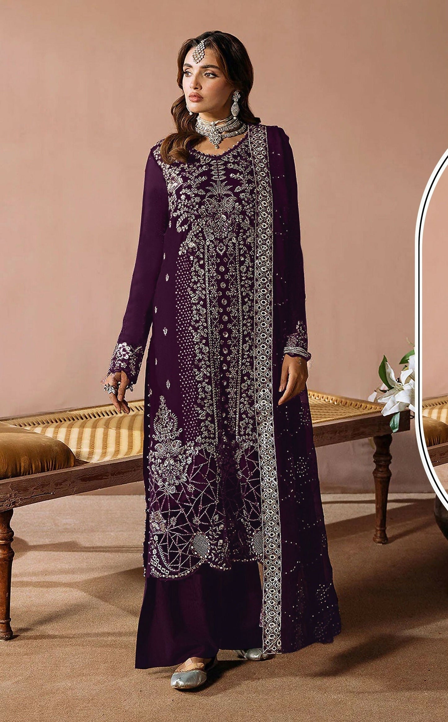 Anaita Purple Velvet Suit with Embroidery Sequence Work