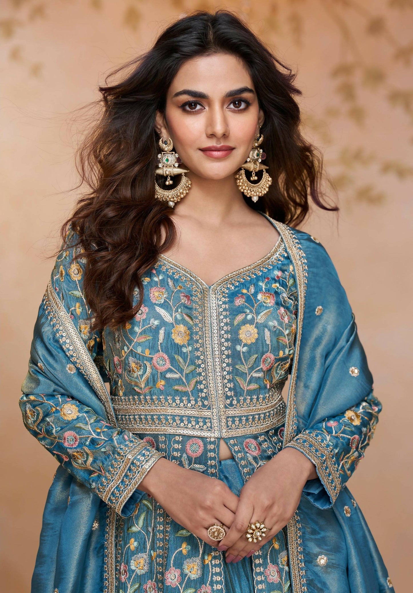 Anaita Blue Shimmer Readymade Suit with Heavy Embroidery & Sequence Work
