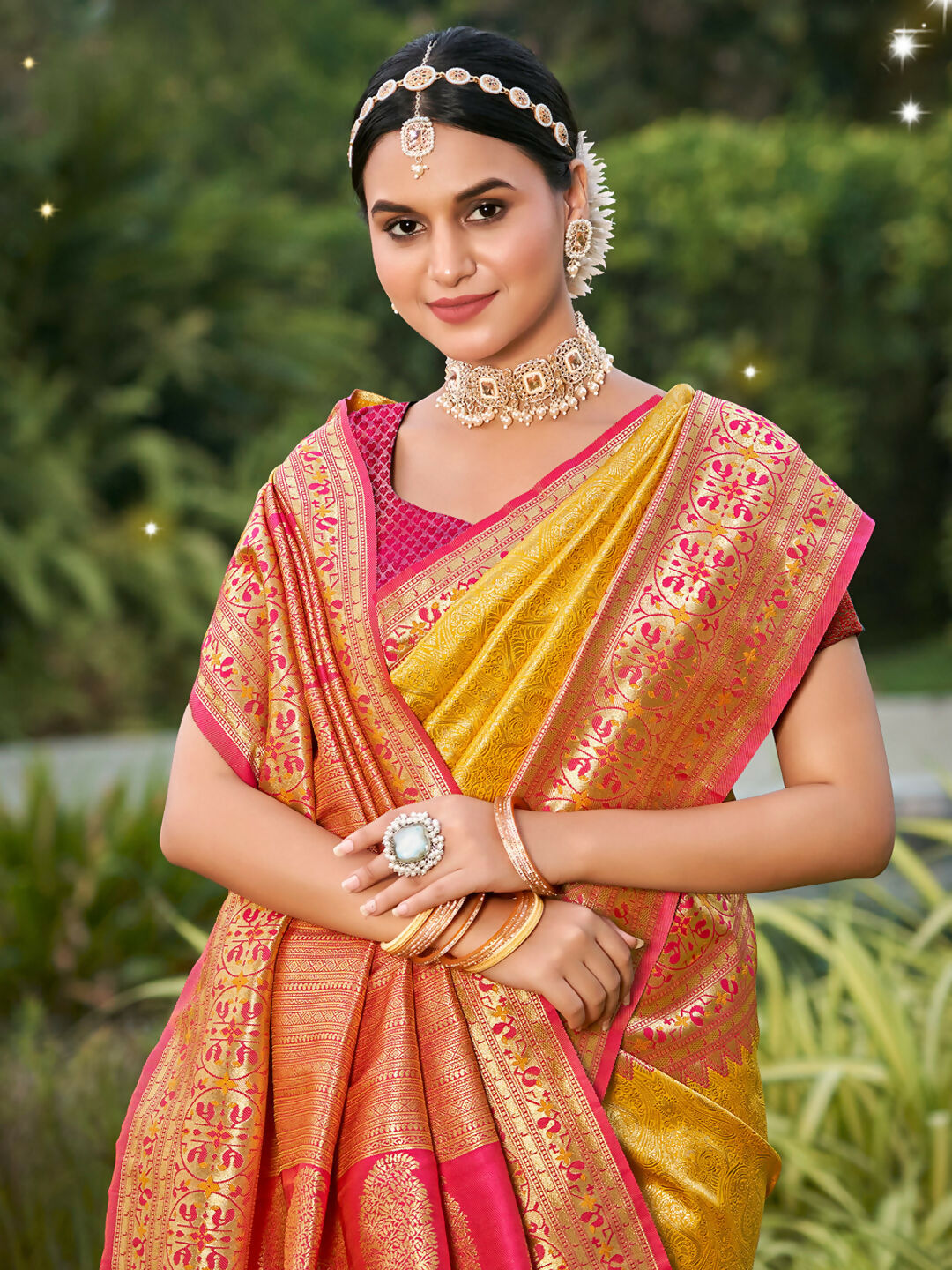 Anaita Yellow Banarasi Saree With Blouse Piece