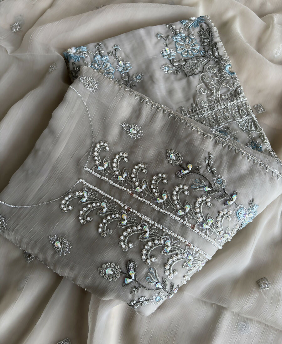 KC Heavy Chiffon Silk Green Hand Embroidered Straight Suit For Women Wedding
