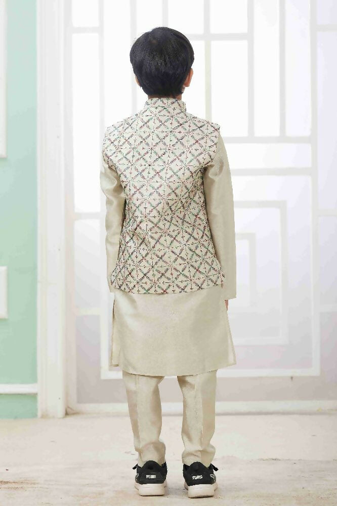 Raivat Ethnic Art Silk Embroidery Work 3 Pics Jacket Set In Pista Green Colour