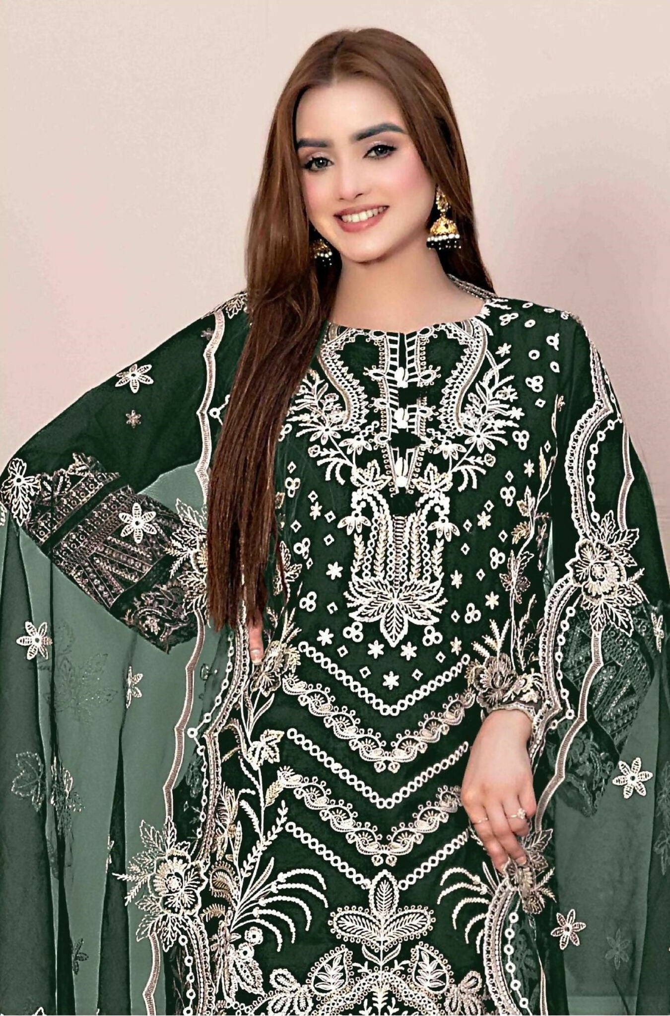 Anaita Green Faux Georgette Stitched Suit with Embroidery Work