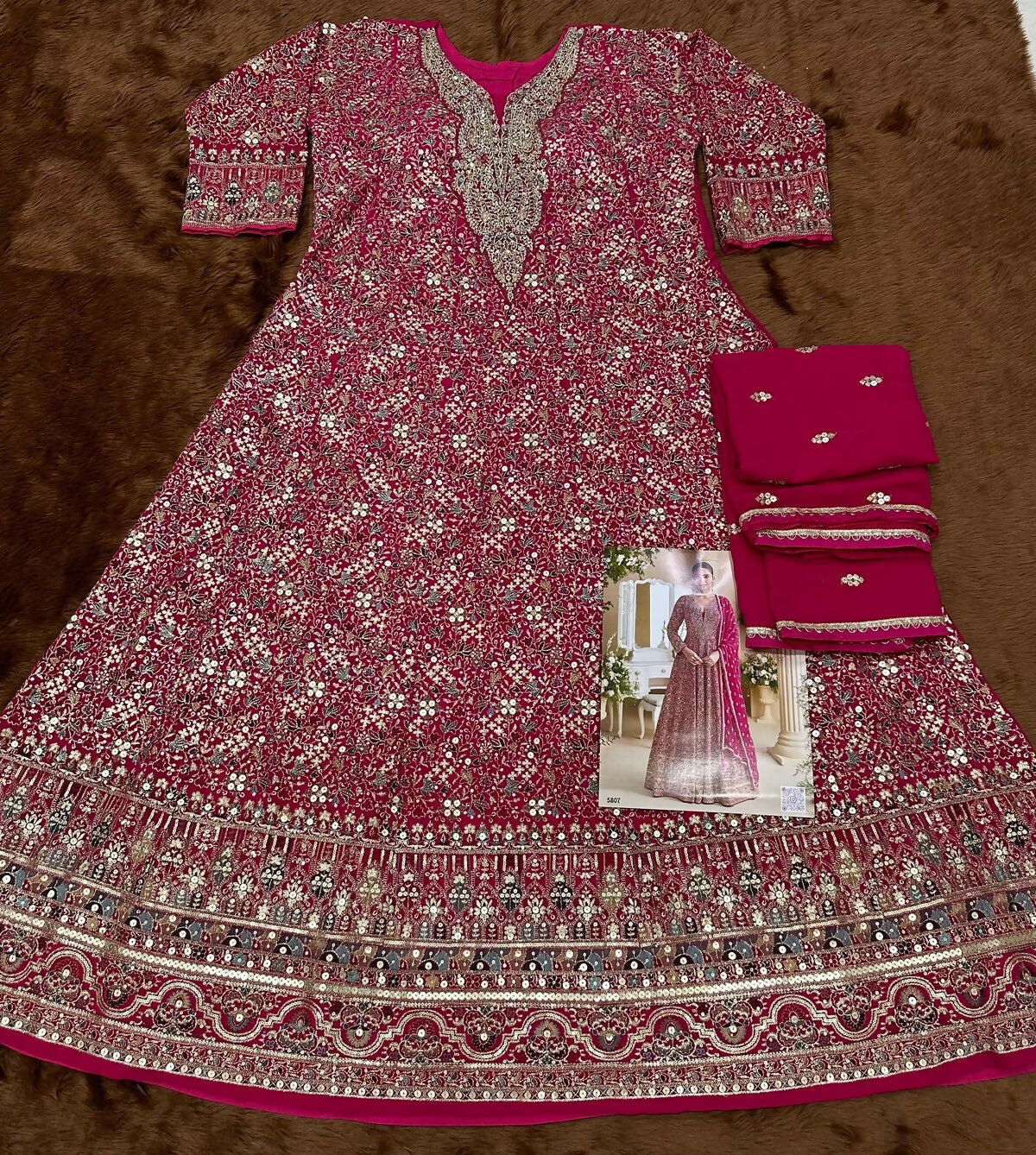 Anaita Rani Pink Real Georgette Readymade Anarkali Gown with Embroidery & Sequence Work