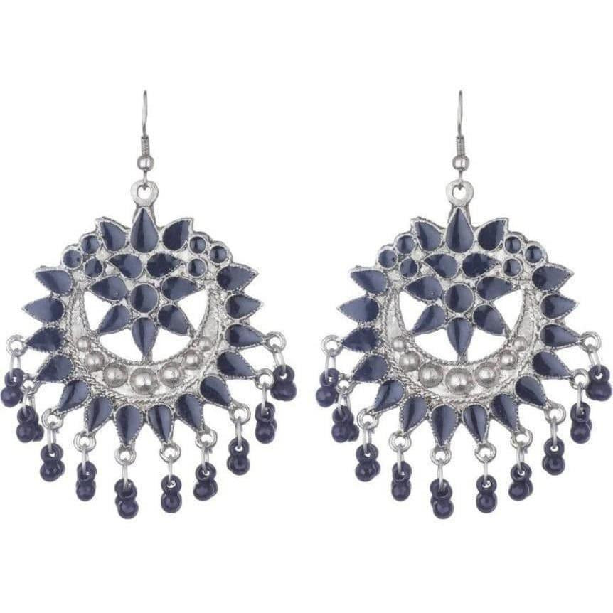 MS Fashion India Oxidized Black Alloy Beads And Stones Chandbali Earrings