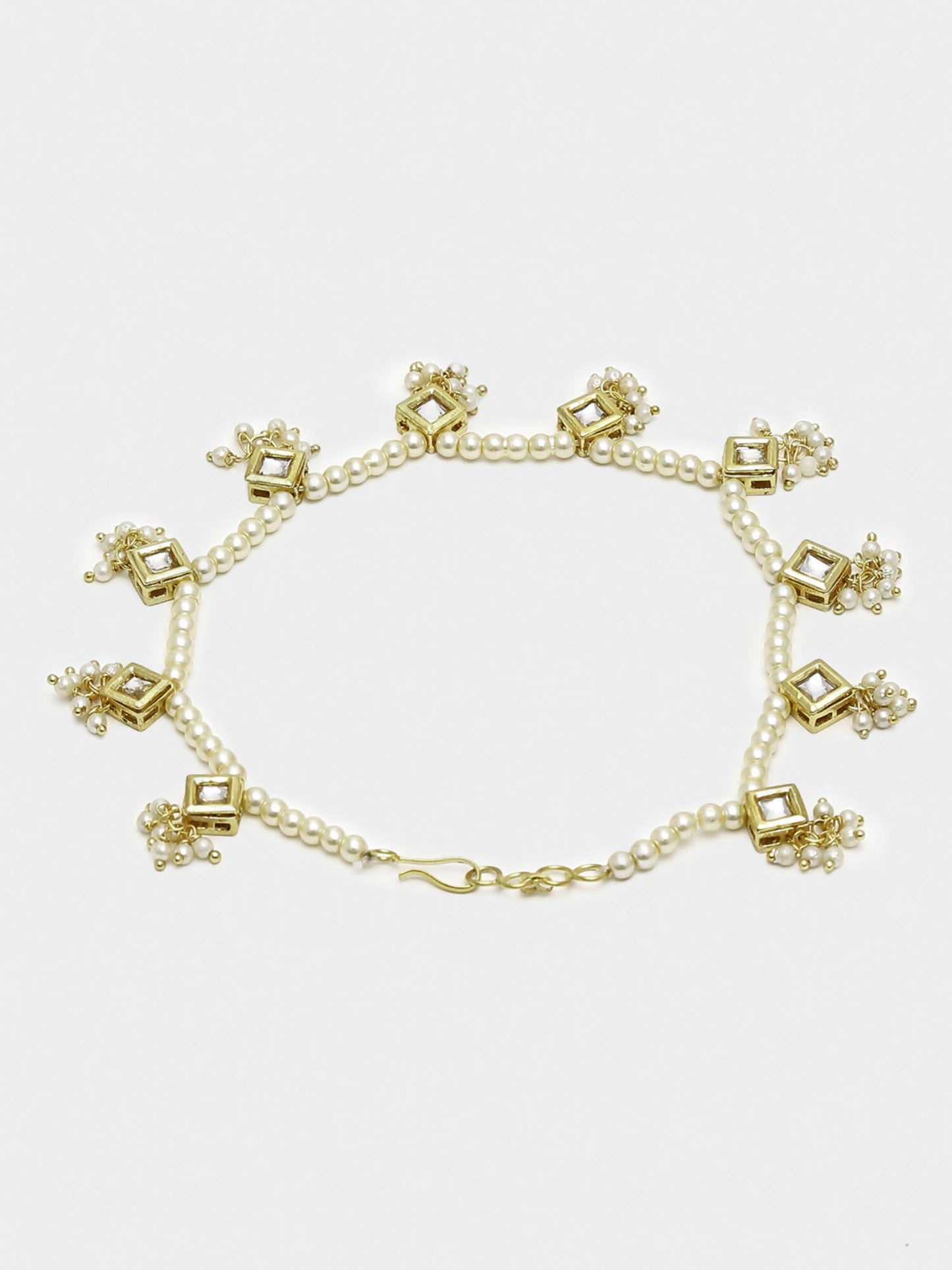White Gold-Toned Plated Kundan Anklets Set Of 2 - Ruby Raang