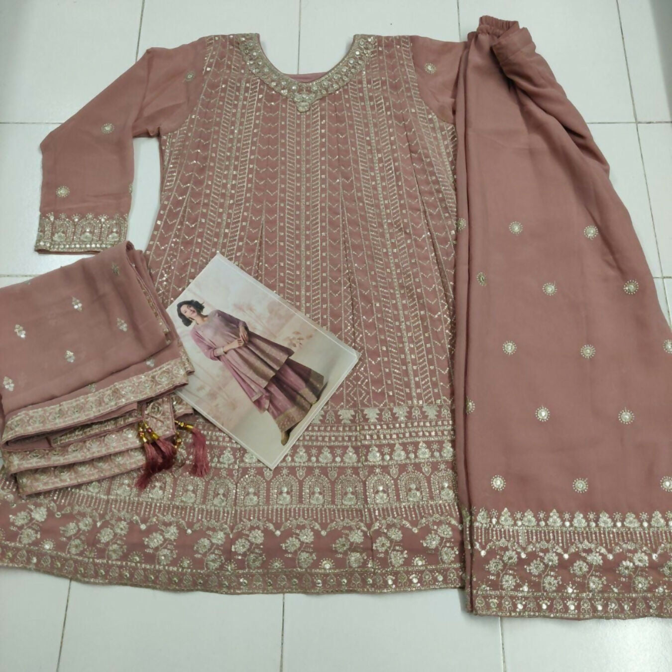 Anaita Peach Heavy Fox Georgette Stitched Suit with Sequence Work