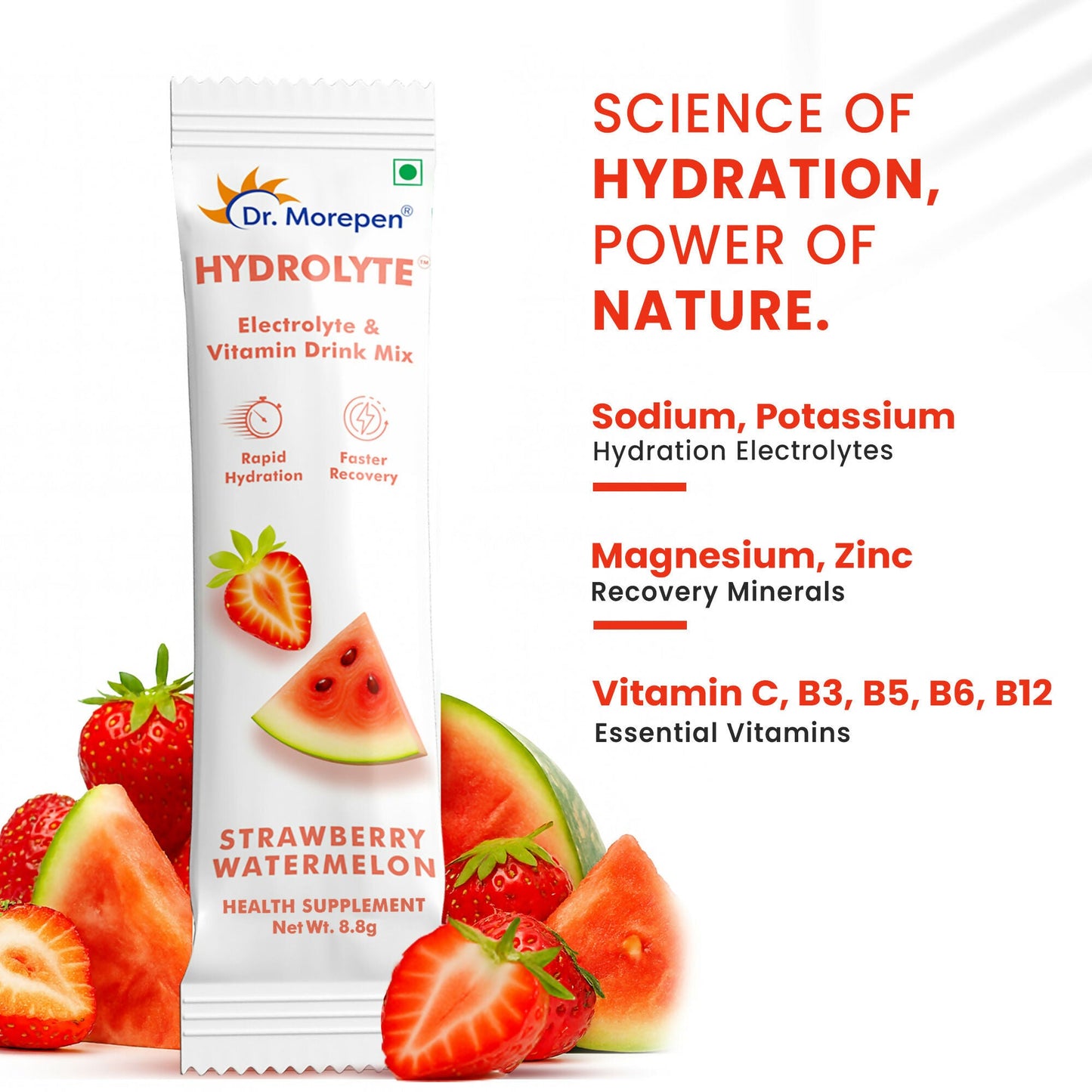 Dr. Morepen Hydrolyte Electrolyte & Vitamin Drink Mix - Strawberry