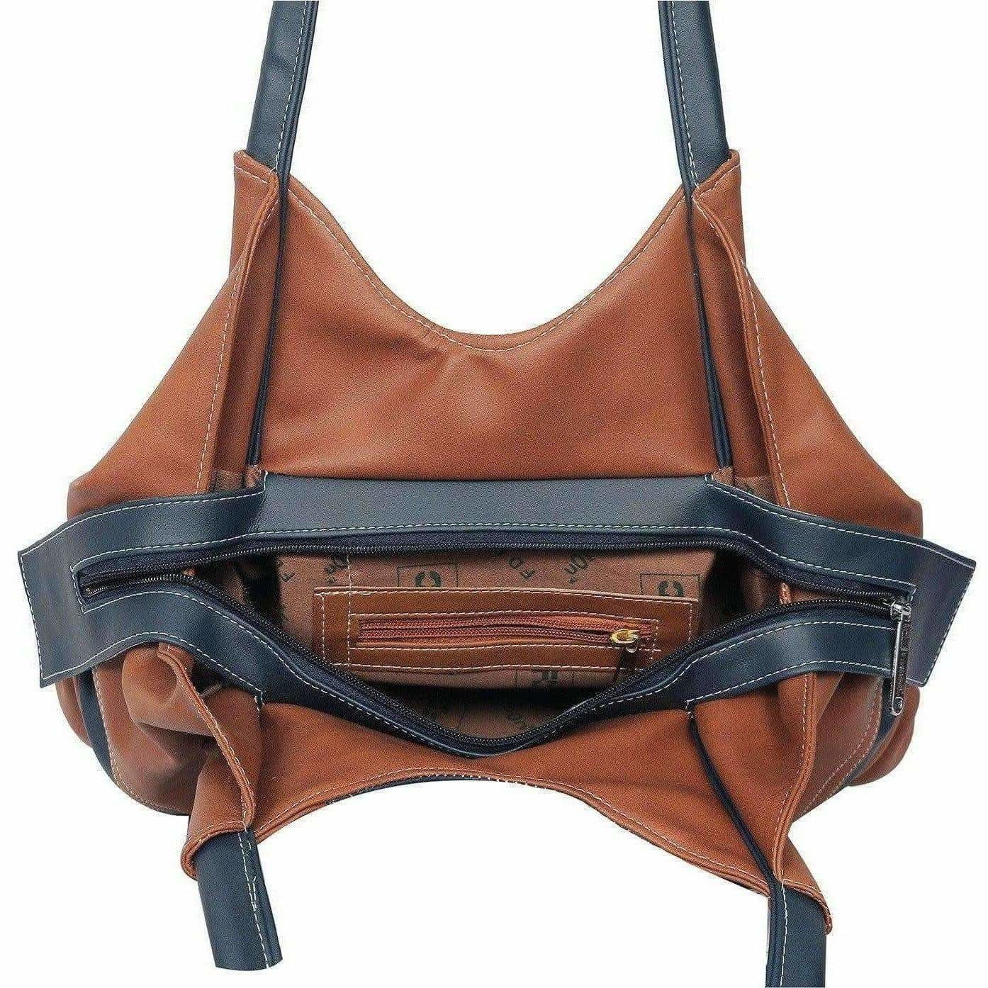 FD Fashion Shoulder Bag (Tan, Blue)