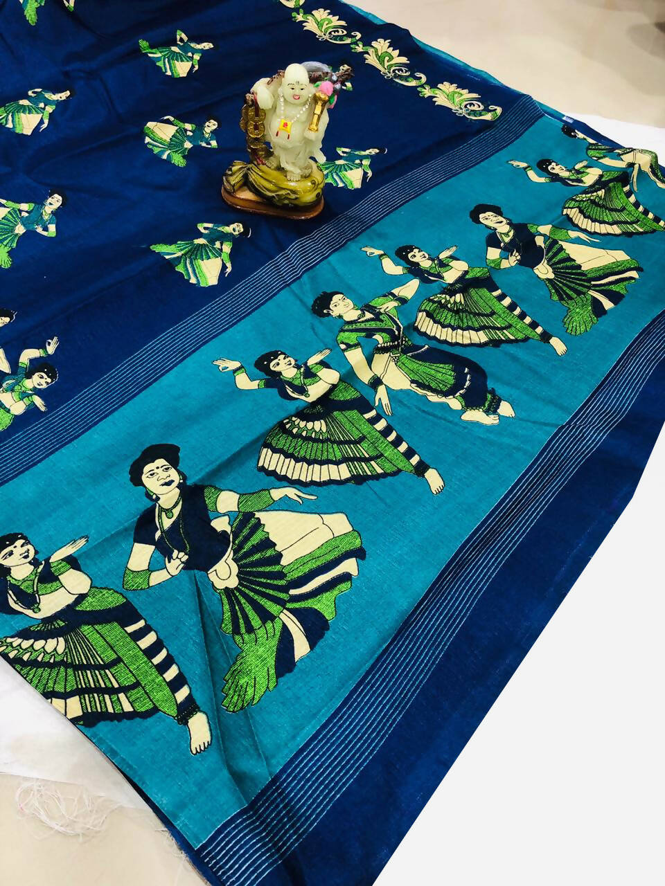 Vamika Navy Blue & Sky Blue Kalamkari With Jhalar Khadi Silk Saree