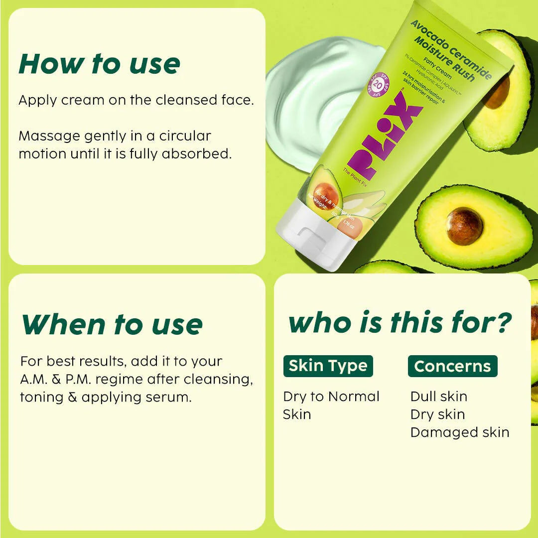 PLIX The Plant Fix Avocado Ceramide Moisture Rush Fatty Cream -50 gm