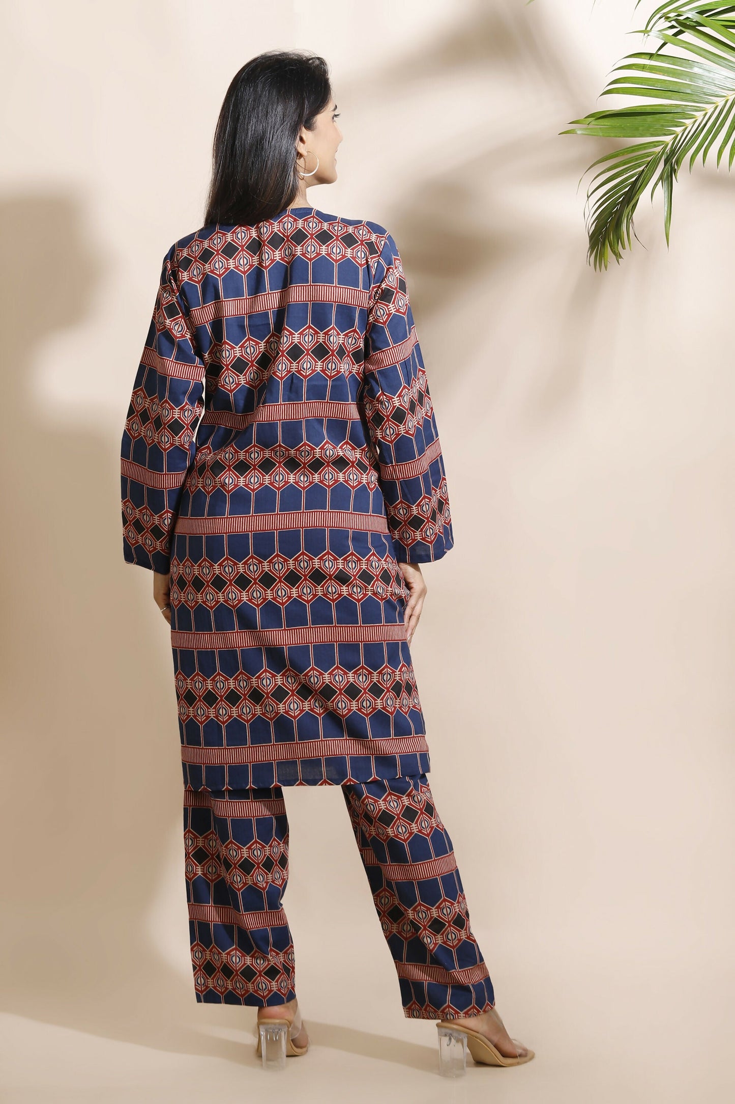Breathables Women'S Blue Cotton Abstract Print Loungewear Co-Ord Set – Long Kurta & Pants