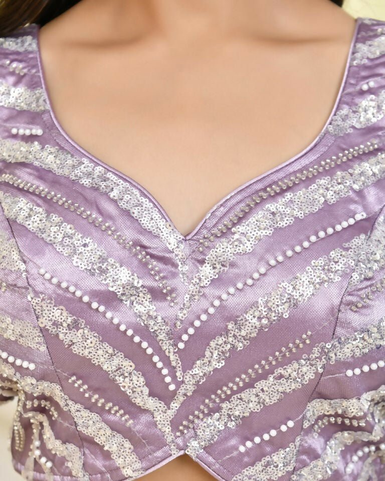 Amodini Designer Studio Heavy Work Lavendar Pearl Sleeveless Padded Blouse