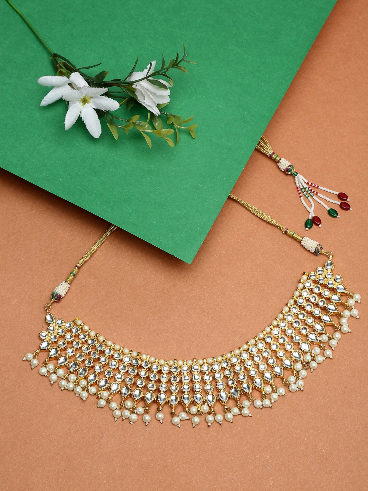 Kundan Pearl Choker - Ruby Raang