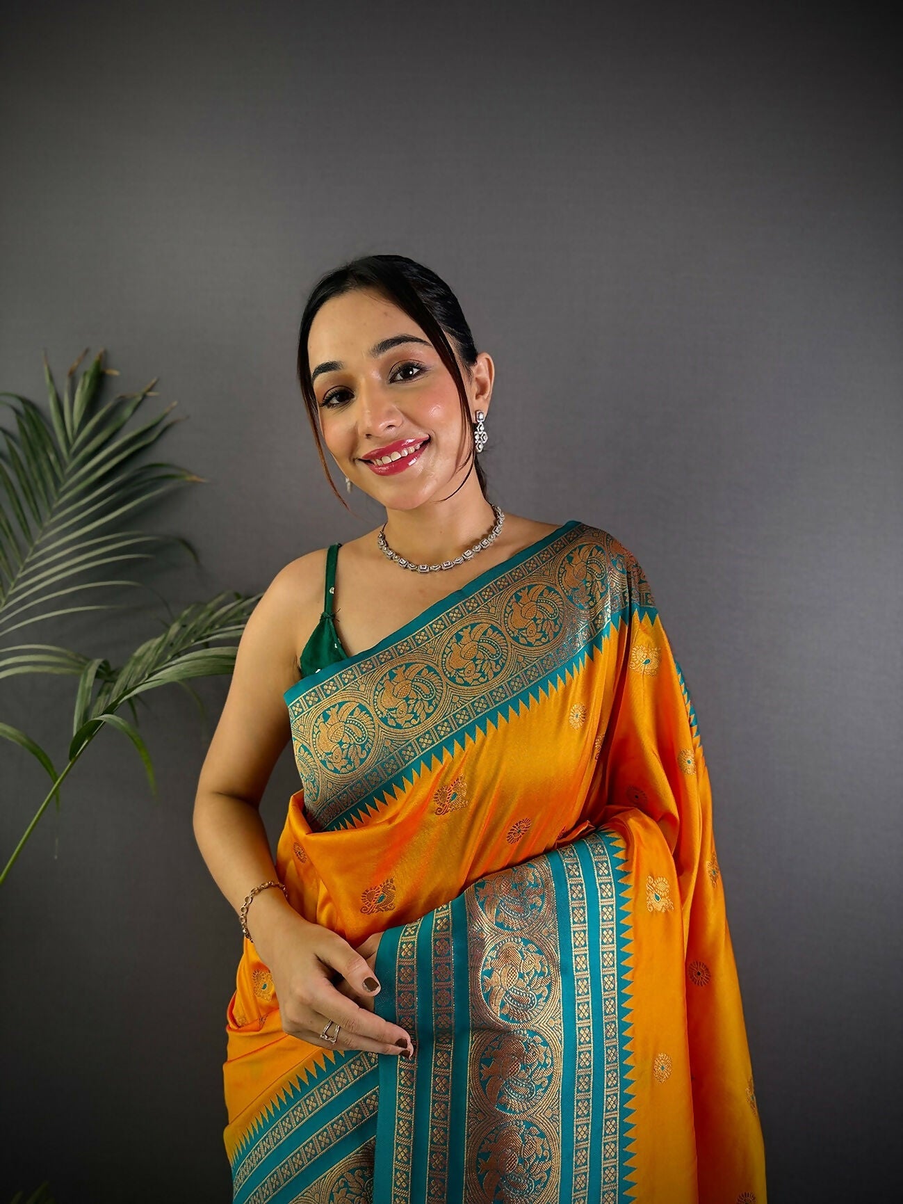Joban Fashion Banarasi Orange Woven Soft Silk Saree
