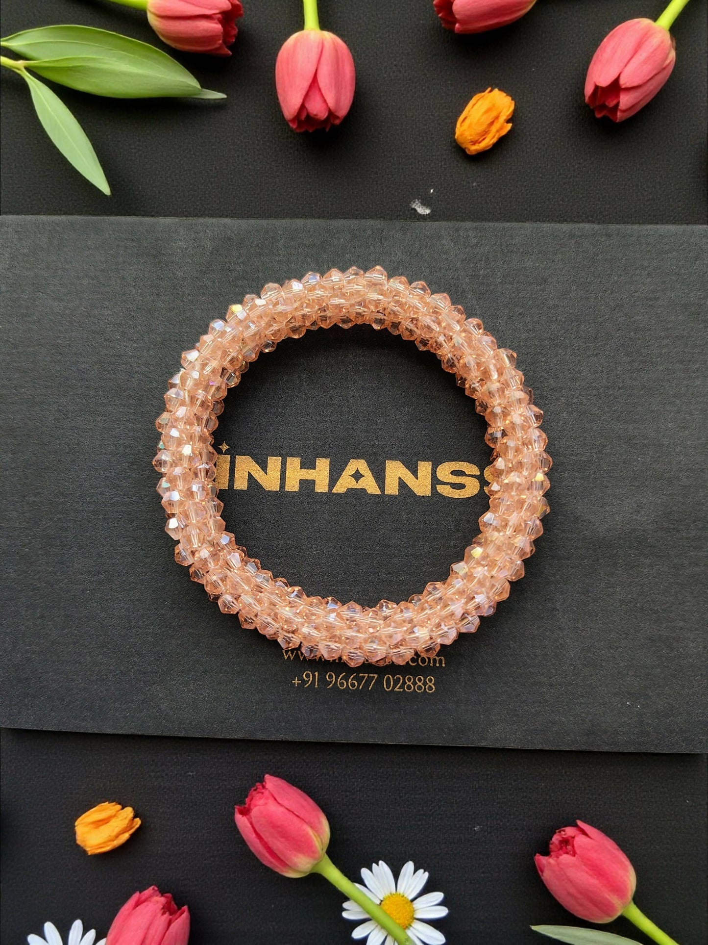 Inhanns Unisex Crystal Bloom – Adjustable Crystal Bead Bracelets - Peach