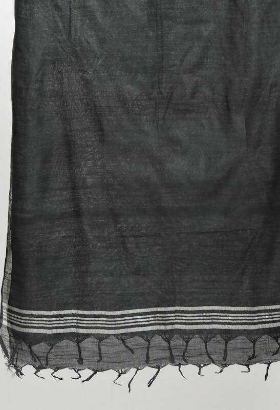 Mominos Fashion Moeza Women's Linen Cotton Silver Border Black Dupatta