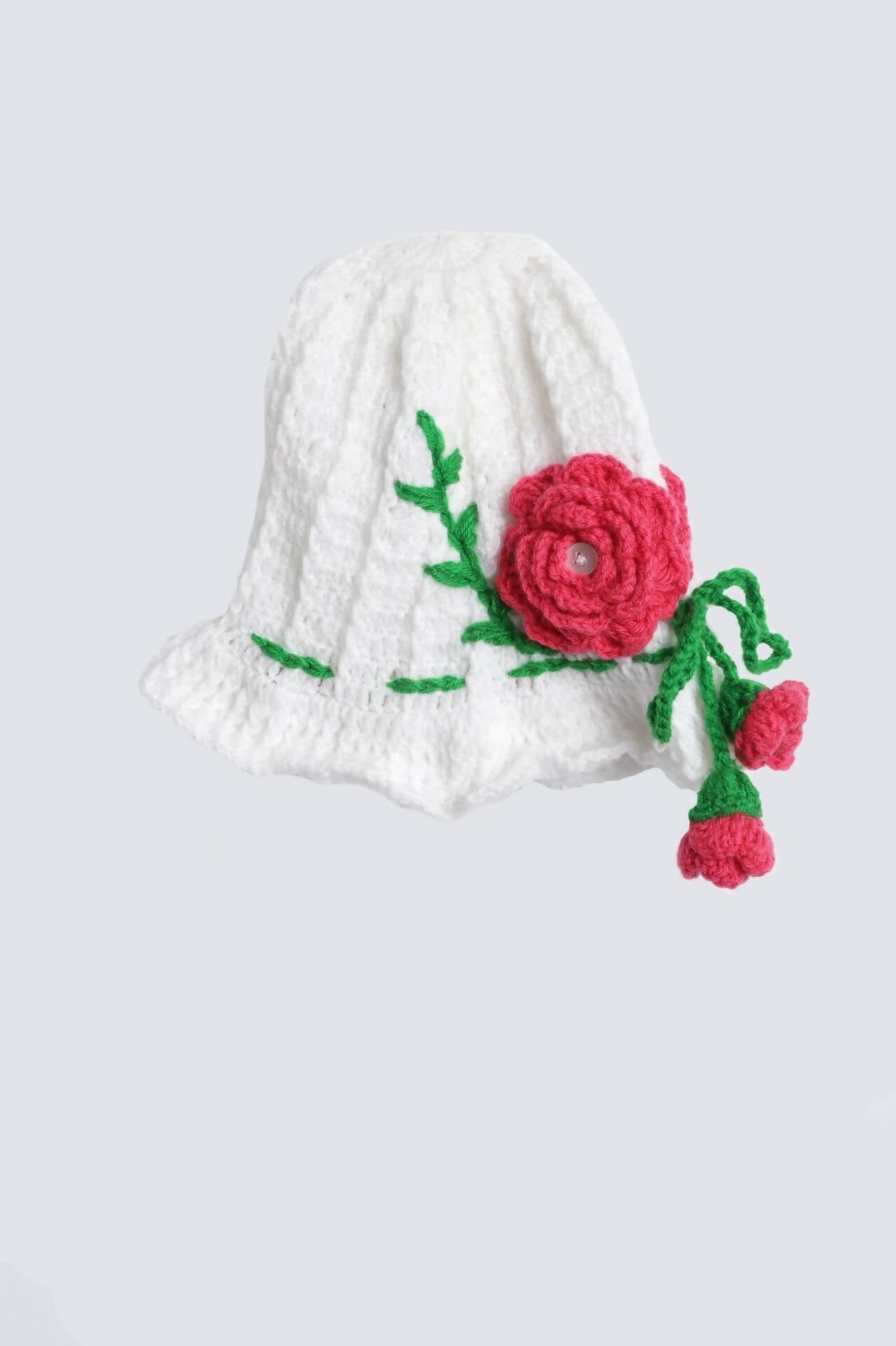 Chutput Kids Woollen Hand Knitted Rosetto Detailed Cap - White