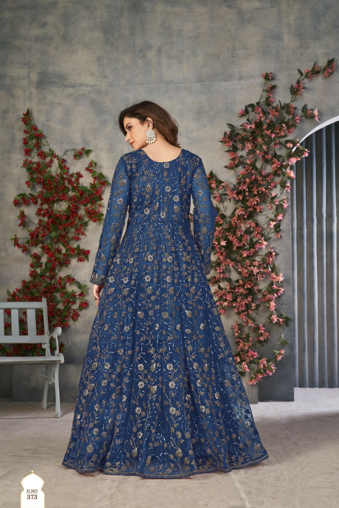 Anaita Blue Embroidered Net Stitched Anarkali suit