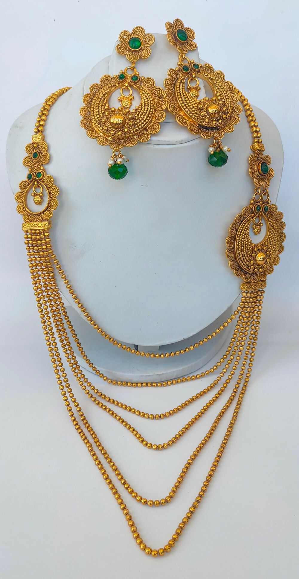 Green Kemp Layer mugappu Necklace Set