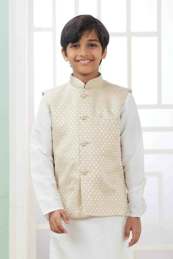 Raivat Ethnic Art Silk Embroidery Work 3 Pics Jacket Set In Off White Colour