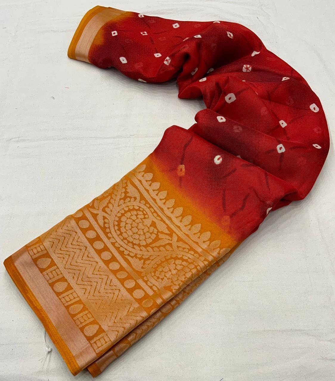Red Jute Silk Ethnic Motifs Saree with Unstitched Blouse - A2M