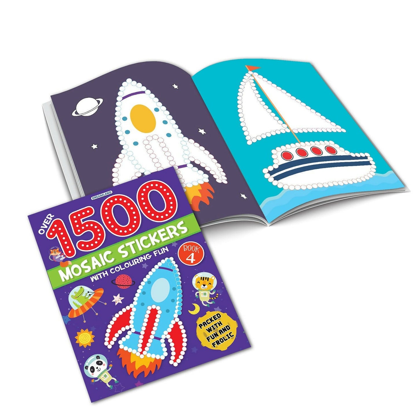 Dreamland Publications 1500 Mosaic Stickers Book 4 with Colouring Fun - Sticker Book for Kids Age 4 - 8 years