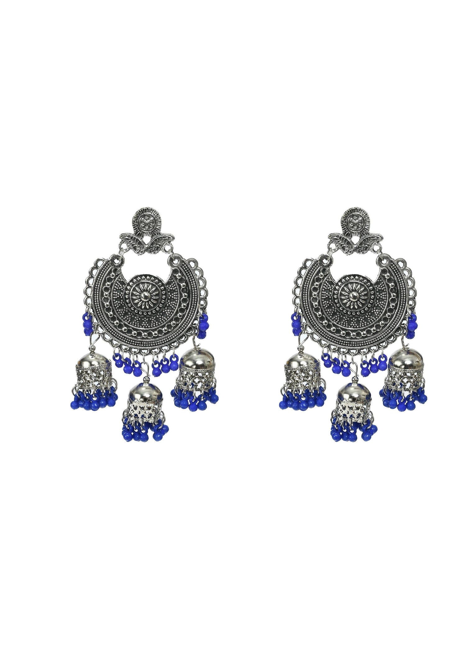 Mominos Fashion Johar Kamal Silver Jhumkas With Maang Tikka Earrings