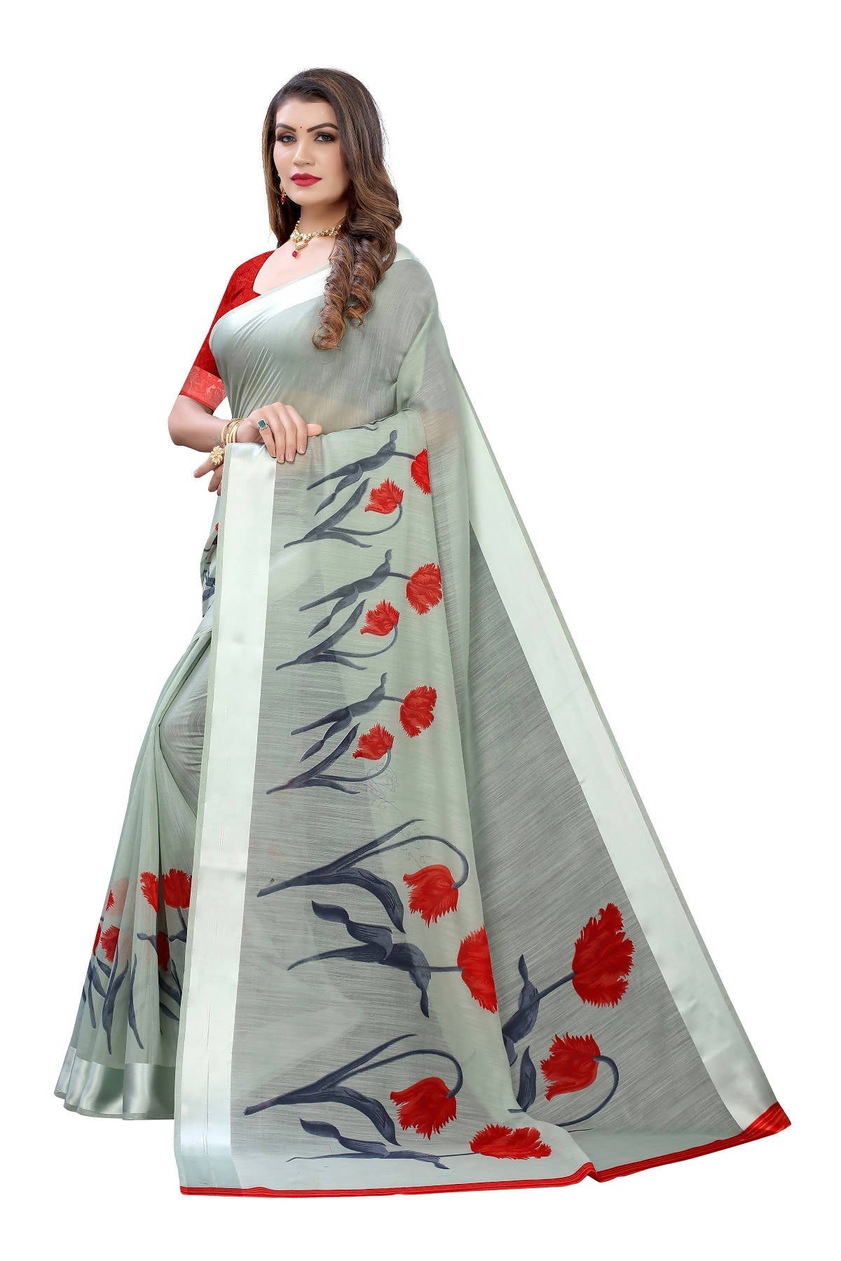 Vamika Sea Green Linen Satin Patta Saree (VANI GREEN)