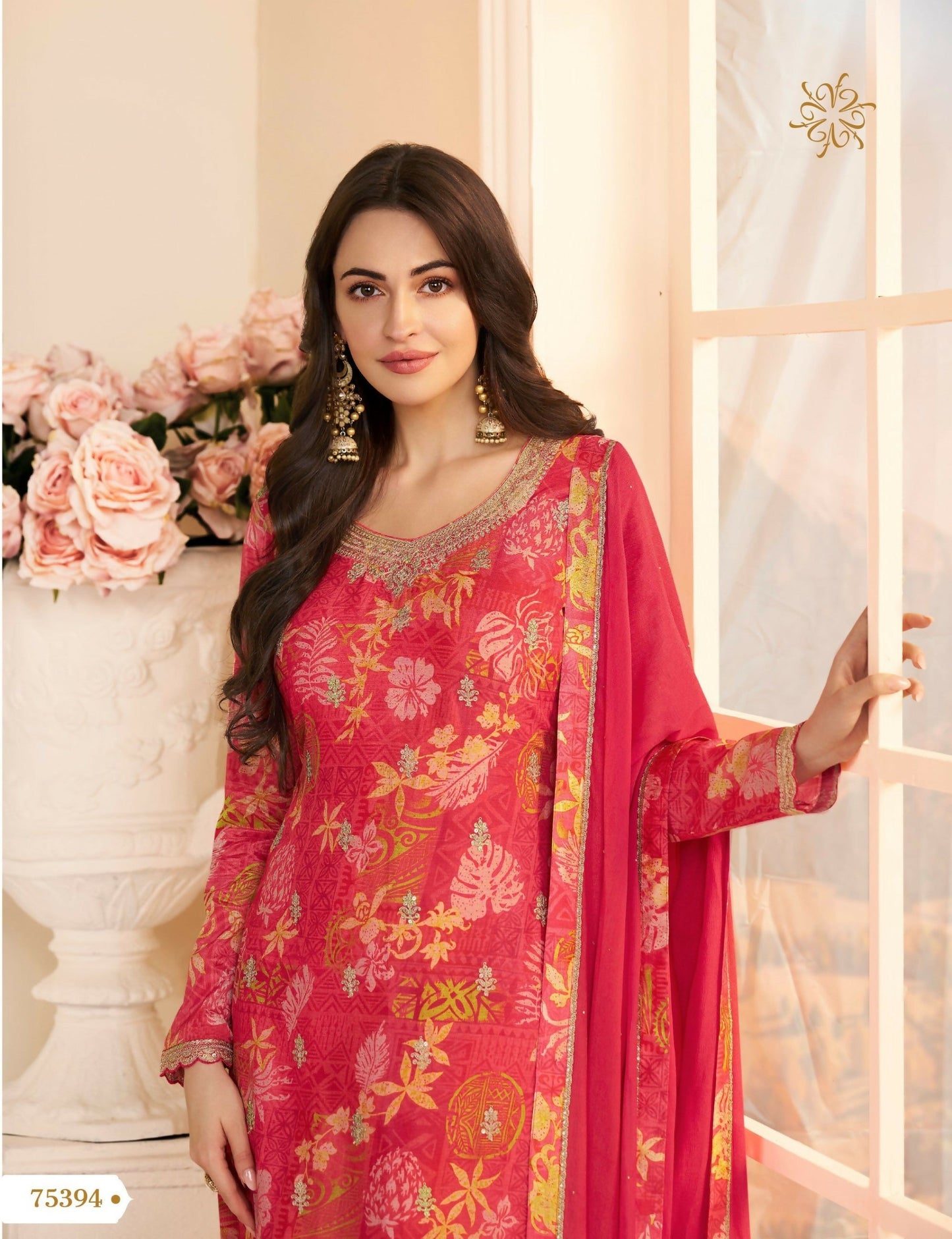 Anaita Red Chinon Stitched Suit with Multi Digital Print