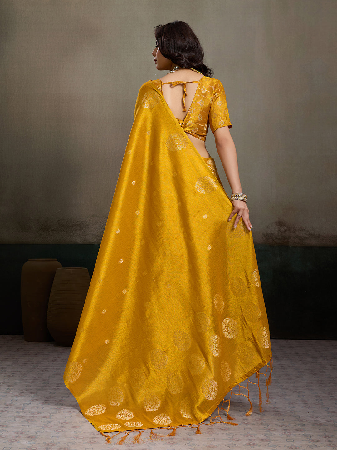Anaita Yellow Tissue Silk Woven Saree With Blouse