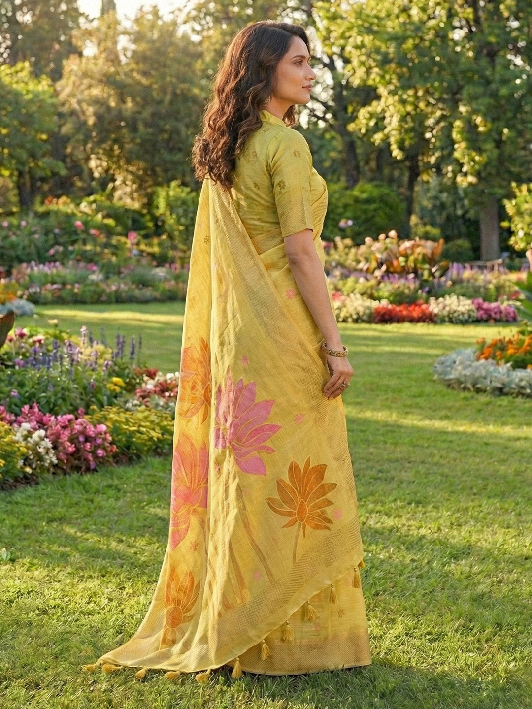 Anaita Yellow Linen Saree With Blouse Piece