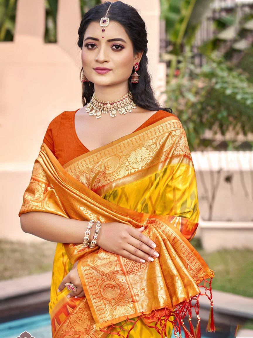 Anaita Yellow Silk Saree With Blouse Piece