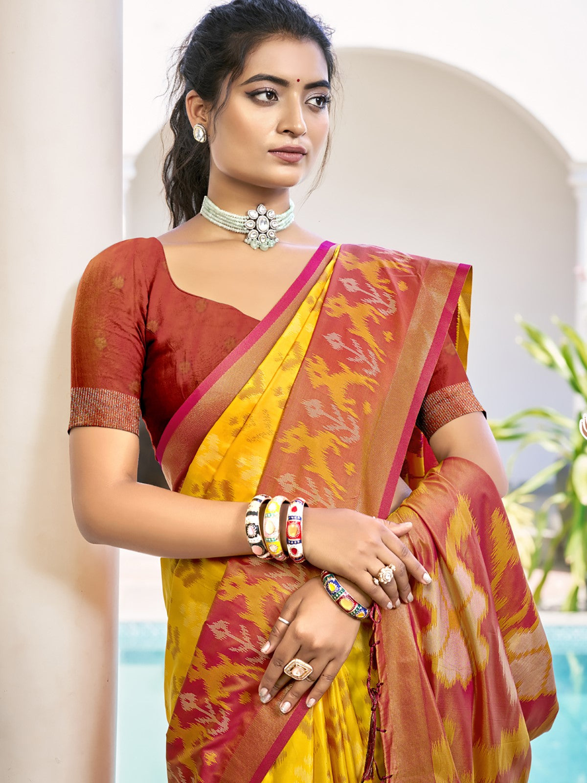 Anaita Yellow Silk Saree With Blouse Piece