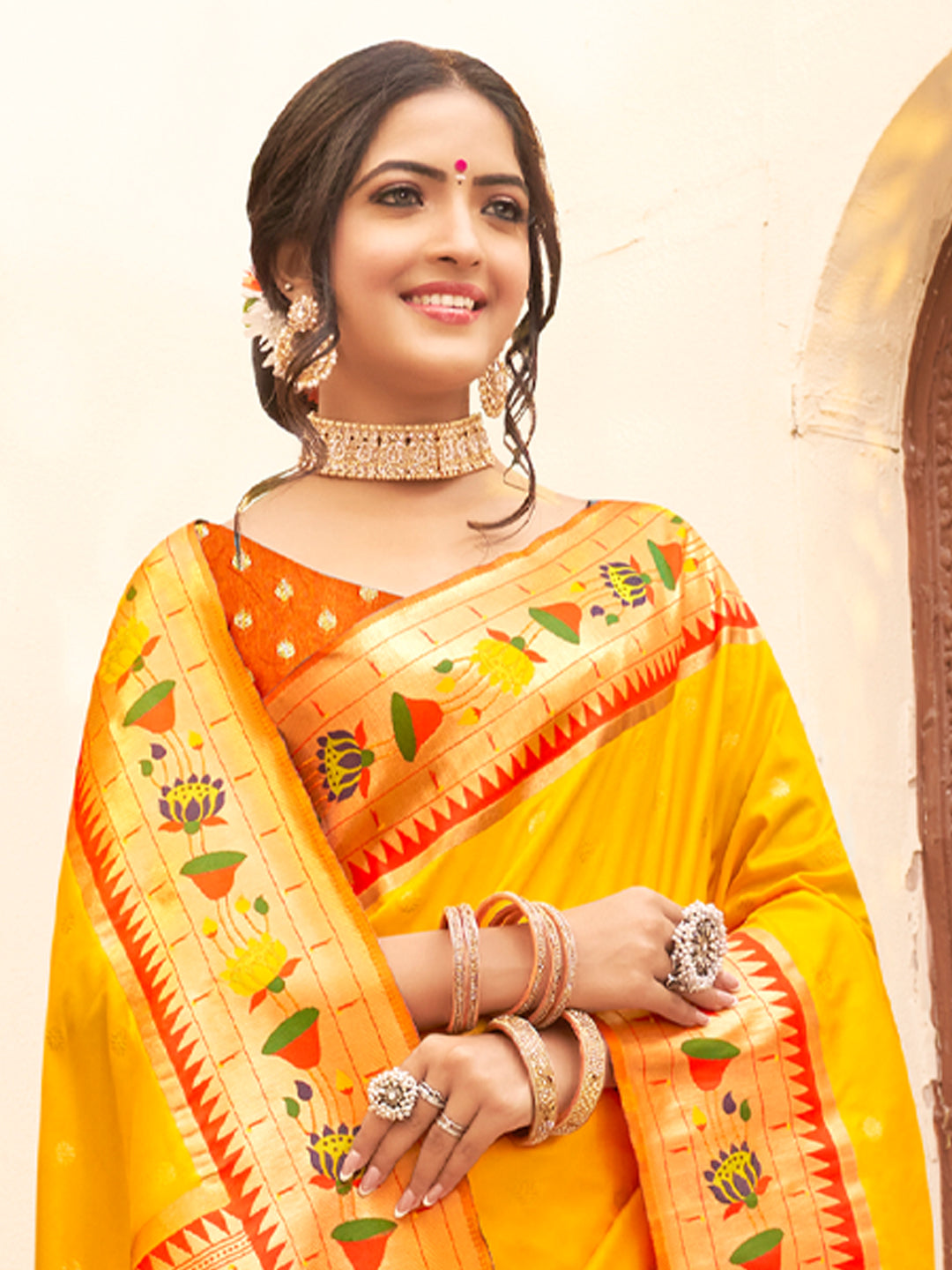 Anaita Yellow Silk Saree With Blouse Piece