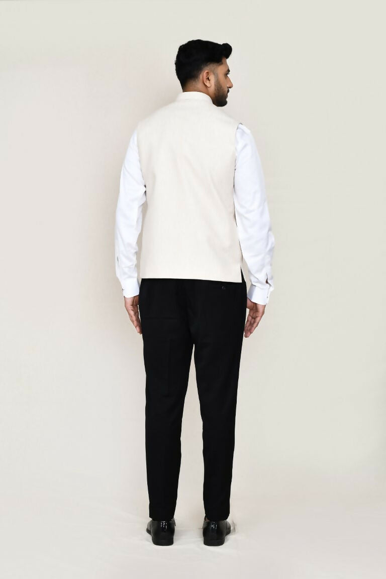 Joban Fashion Cream Colored Cotton Satin Work Men's Jacket