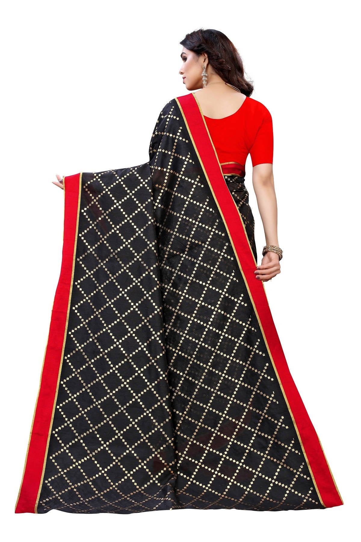 Vamika Black Linen Foil Print Saree (YOGI BLACK)