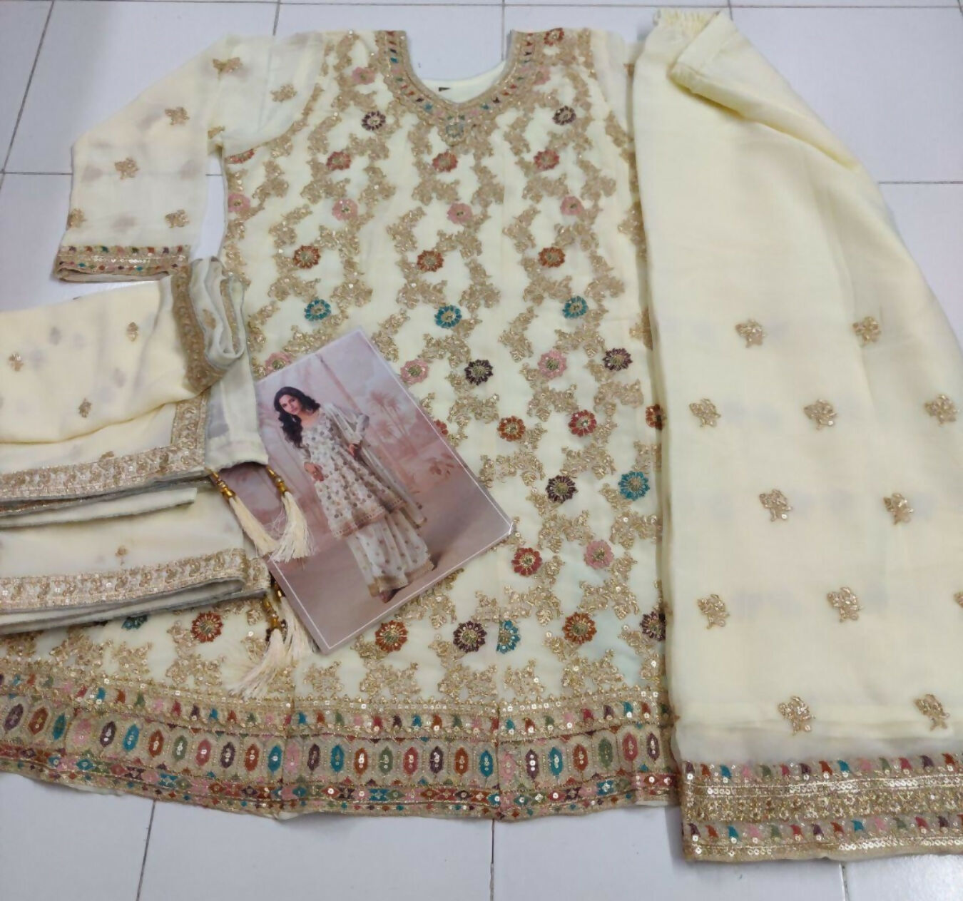Anaita White Heavy Fox Georgette Stitched Suit with Sequence Work