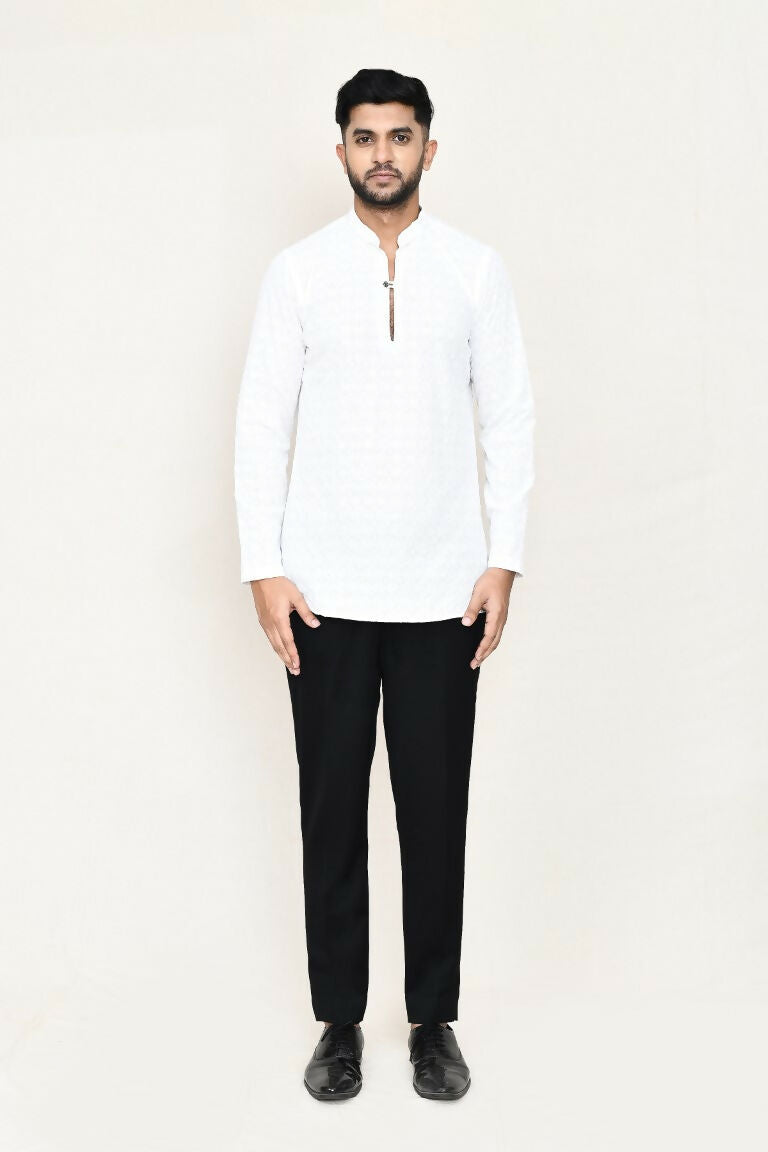 Joban Fashion White Colored Imported Jacquard Fabric Open Prince Coat, Kurta With Pant