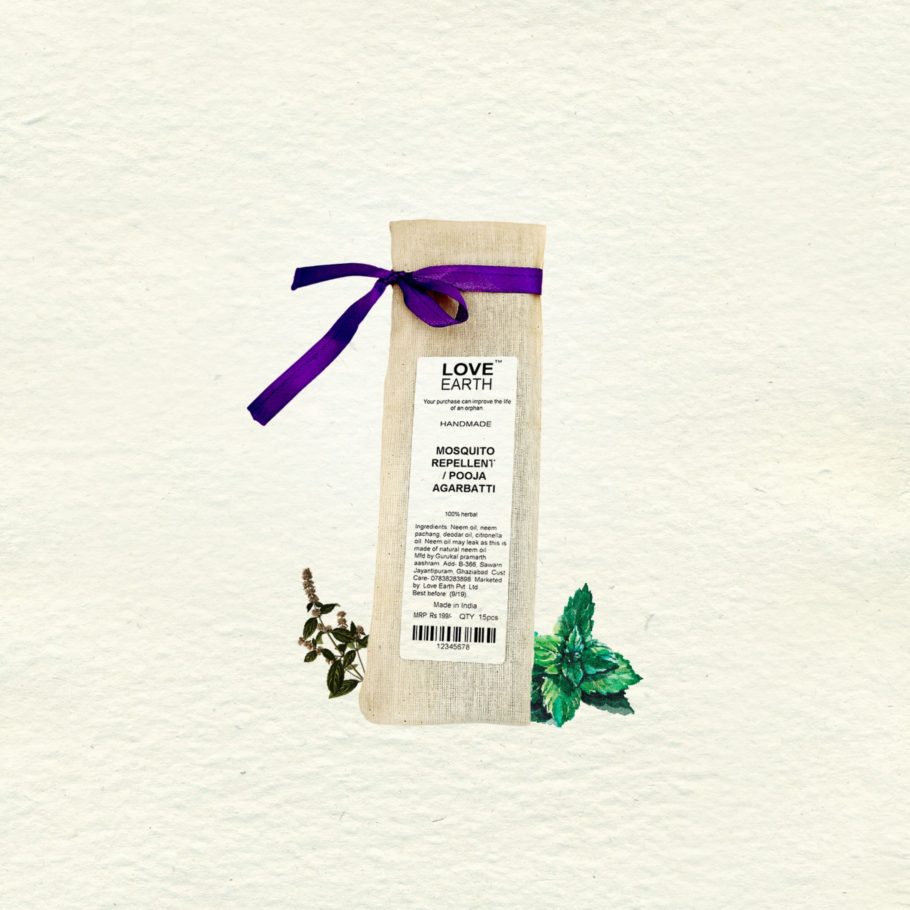 Love Earth Mosquito Repellent Herbal Sticks - 15 pcs