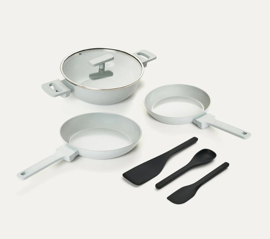 Ember Cookware Set of 3 Soft-Touch Handle with Glass Lid (Frypan+Kadai+Ceramic Egg Pan