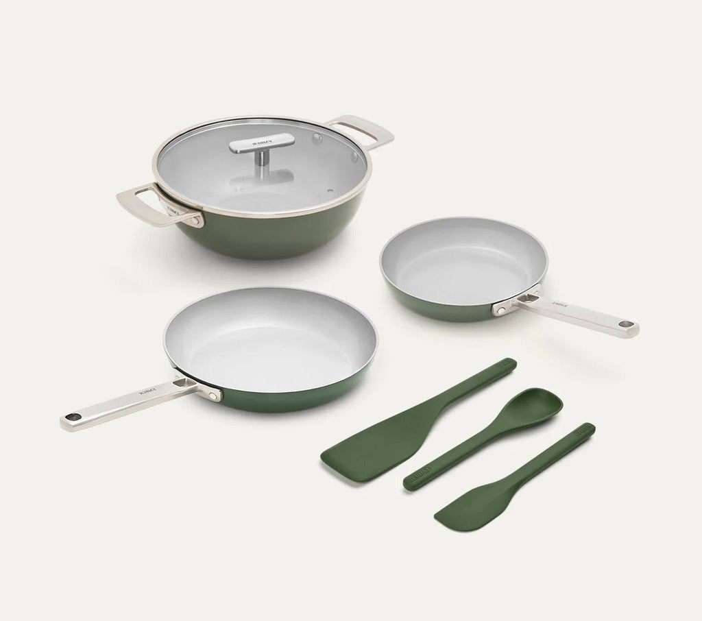 Ember Cookware Set of 3 SS (Frypan+Kadai with Glass Lid+Eggpan) with 3 Kitchen Tools