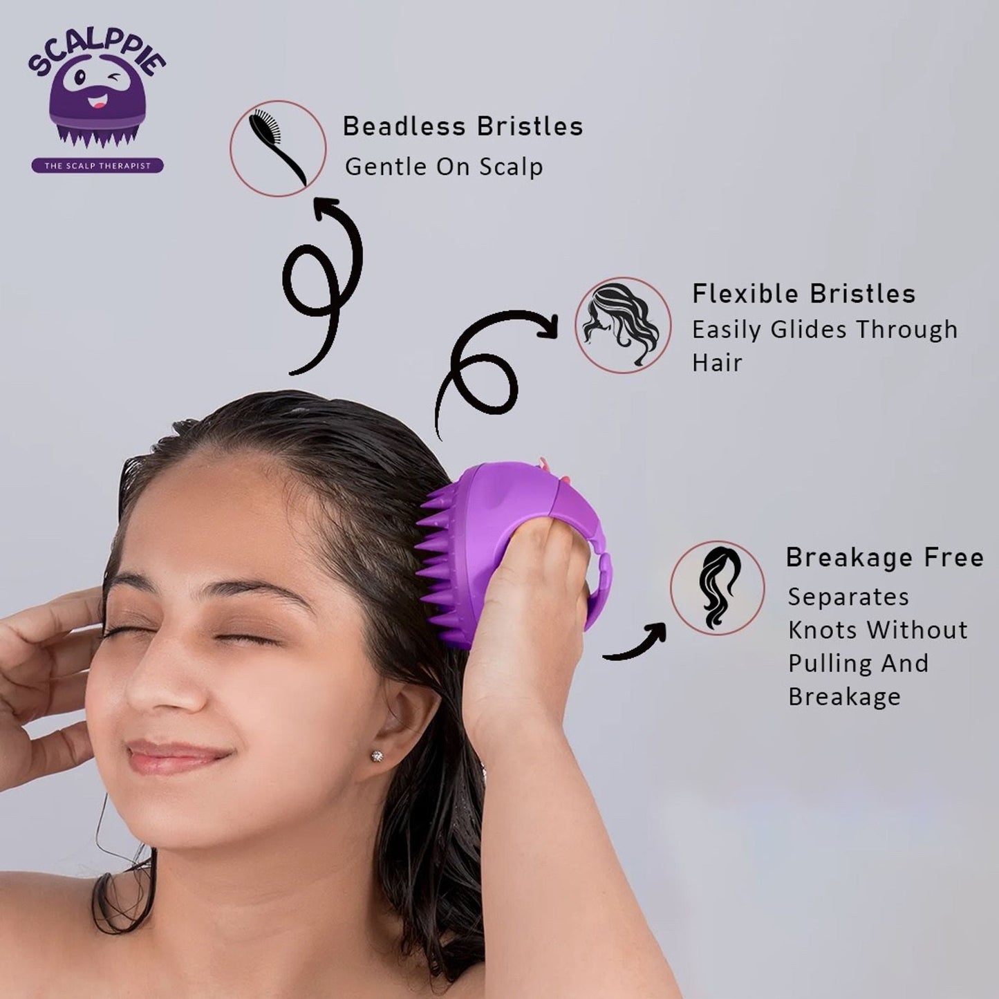 Scalppie Silicon Hair Scalp Massager & Shampoo Brush Scrub For Hair Growth & Anti Dandruff - Purple
