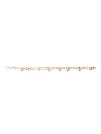 Gold-Polished White Kundan Studded Beaded Anklet - Ruby Raang